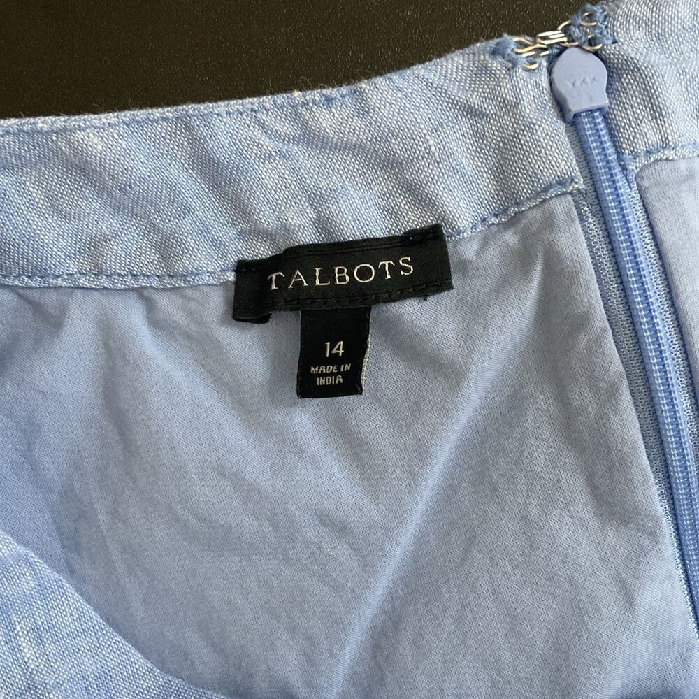 Talbots Dress Womens 14 Blue Striped Sleeveless Midi Linen Resort Classic Casual - Picture 10 of 12